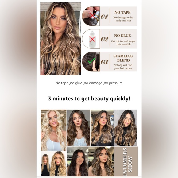 20” Invisible Hair Extensions Long Wavy Hair Extensions Dark Brown Synthetic - Picture 9 of 10